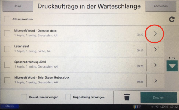  Bild 4 - Anzeige auf dem Panel nach Authentisierung